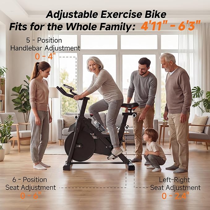 Exercise Bike, Magnetic Stationary Bikes for Home with Brake Pad Silent Belt Drive, 330LB Weight Capacity Indoor Cycling Bike with Upgraded Comfortable Seat, Tablet & Water Bottle Holder Black