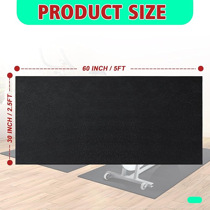 Bike Mat | 6mm Thickness, 30" X 60" Exercise Mats for Treadmill, Rowing Machine, Non-Slip Exercise Equipment Mat for Stationary Spin Bike, Home Gym Workout, Under Mat Protect Hardwood Floor & Carpet