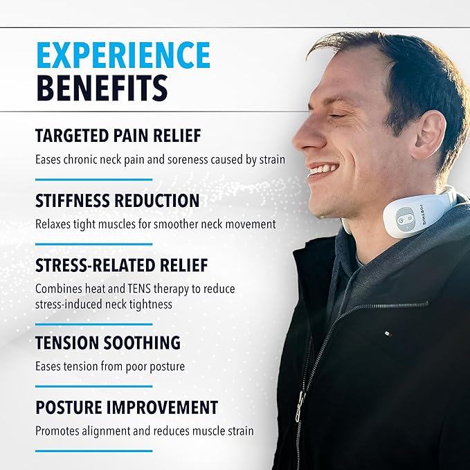 FORTHiQ Neck TENS Machine with Heat, Electric Neck Massager for Pain Relief, 15 Levels Deep Tissue Massage, Portable and Soothing, FSA-HSA Eligible