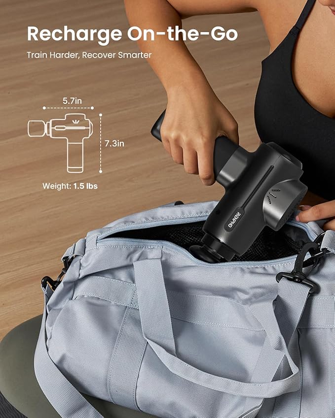 RENPHO Active+ Thermacool Massage Gun with Heat and Cold, Deep Tissue Percussion Massager for Back and Neck, Portable Handheld Massager with 5 Speeds, 5 Attachments, Carry Case, Black