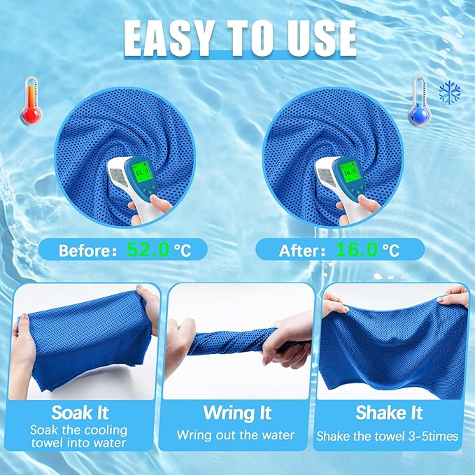4 Packs Cooling Towels, 40" x 12" Microfiber Cooling Towels for Neck and Face, Soft Breathable for Working Out with Waterproof Bag & Carabiner, Suit for Climb,Travel, Running,Yoga
