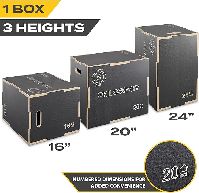 Philosophy Gym 3 in 1 Non-Slip Wood Plyo Box- Jump Plyometric Box for Training and Conditioning