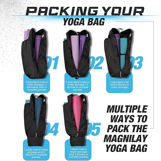 MAGNILAY Yoga Mat Bag - for Women and Men, Yoga Mat Carrier, Fits Mats Blocks and Accessories for Workouts, (32”L)