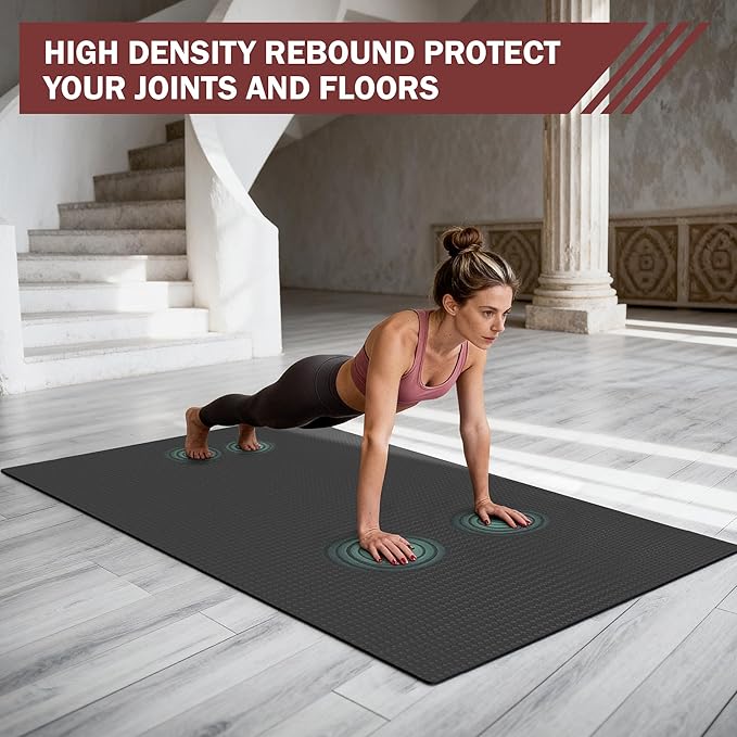 Extra Large Exercise Mat, 6'x4'/7'x5' /8'x5' (6mm) Thick Workout Mat for Home Gym & Garage Flooring, Shoe-Friendly, Non-Slip, Ultra Durable, Thick Large Workout Mats for Home Workouts