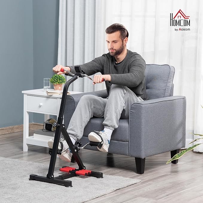 Soozier Pedal Exerciser, Hand Arm Knee and Leg Exercise Machine for Seniors, Height-Adjustable, with LCD Display and Foot Massage Roller