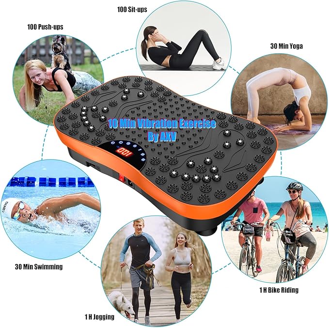 AXV Vibration Plate Fitness Platform Exercise Machine Vibrating Lymphatic Drainage Shaking Workout Full Body Shaker Vibrate Stand Shake Board Sport Gym Pad for Weight Loss Fat Burner for Women Men