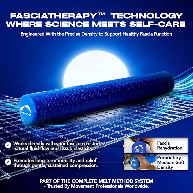 MELT Method 36 Inch Soft Foam Roller for Physical Therapy and Exercise Recovery - FasciaTherapy Technology - Low Density Exercise Foam Roller for Full Body Gentle Compression - Blue