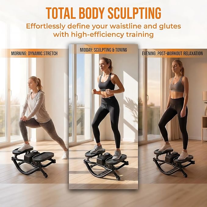 Rock Fitness Stepper for Exercise at Home,Portable Rocking Stepper Side to Side with Digital Display & Resistance Bands, Motion Stair Rocker Stepper Machine for Home Office Full Body Workout
