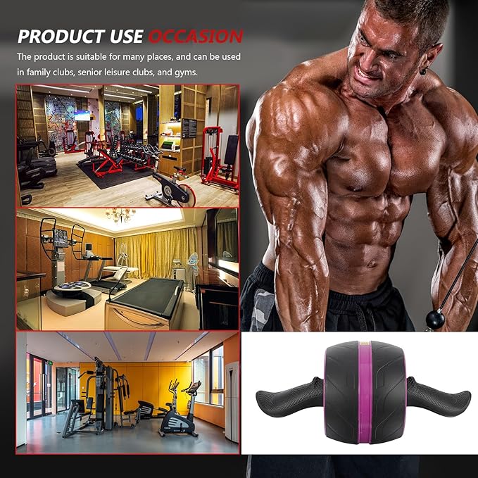 Ab Roller Wheel for Core Workout with Auto-return Function, Purple Abs Fitness Equipment, Home Exercise Abdominal Trainer for Men and Women