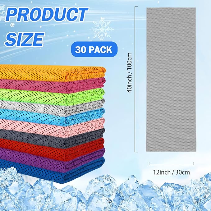 30Pack Cooling Towels for Neck and Face (40"x12"), Ice Microfiber Cooling Towels Bulk for Workout Cooling Neck Wraps Sweat Towels for Gym Yoga Golf Running Sport