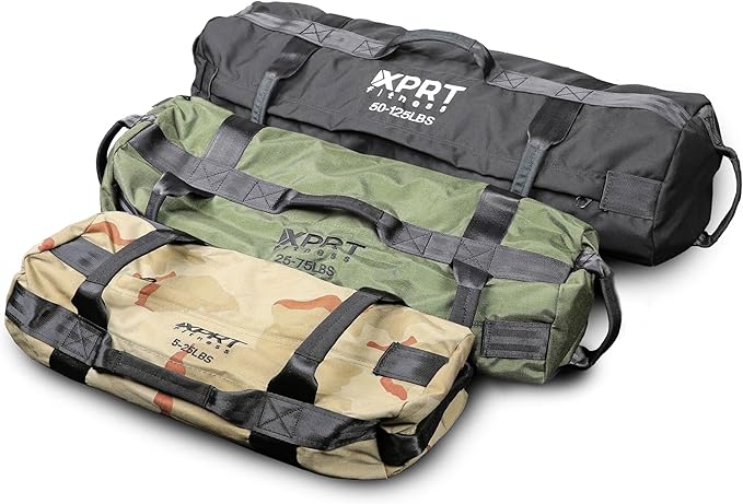 XPRT Fitness Workout Sandbag for Heavy Duty Workout Cross Training 7 Multi-positional Handles - Color Army Green/Black/Camo