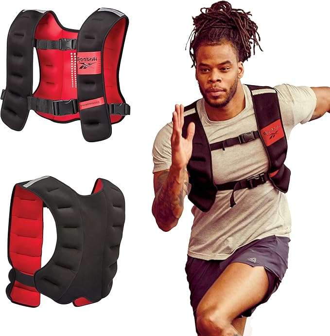 Reebok Weighted Vest Premium Adjustable Strength Training Vest with Reflective Trim for Full-Body Workouts, Cardio, Running & Rehabilitation – Comfort Fit, Durable Material