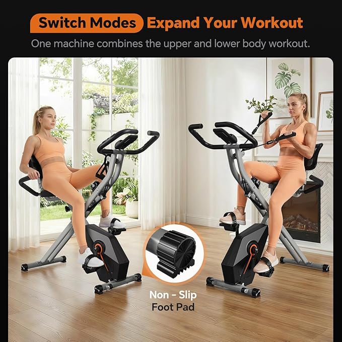 16-Level Foldable Exercise Bike for Home and Small Spaces – Quiet Stationary Bike with Premium Wool Felt Brake Pad, Precision 1.6kg Flywheel, 300lb Weight Capacity, LCD Monitor and Heart Rate Sensors – Compact Indoor Fitness Cycling Bike for Apartments