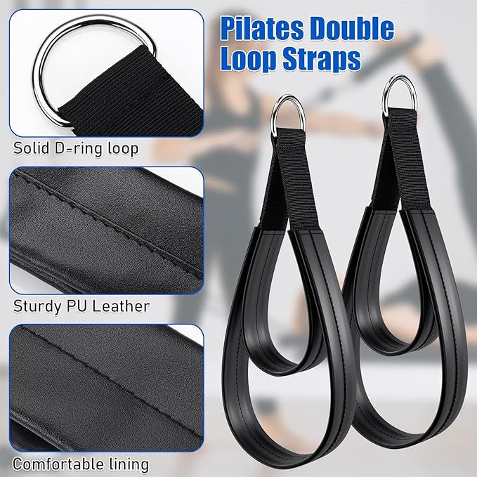 TOBWOLF Pilates Straps - Double Loop D-Ring Straps for Reformer, Padded, Home Gym Workout