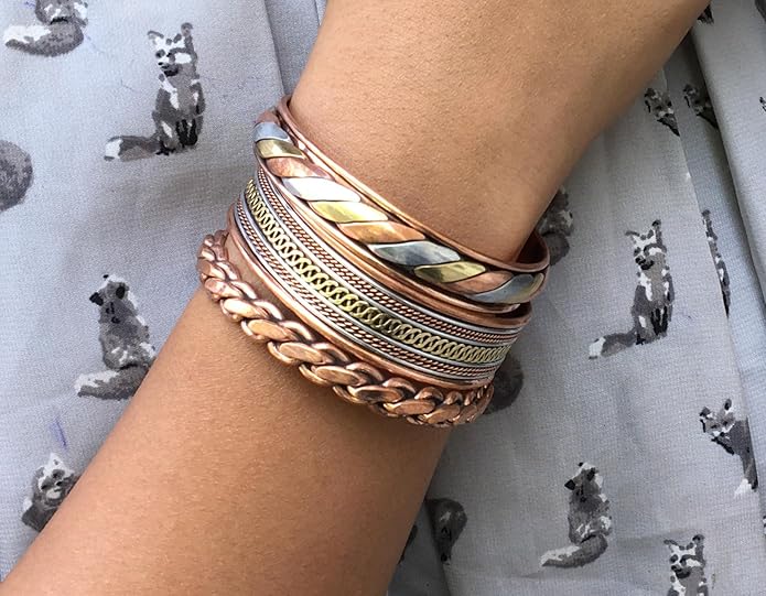 Copper Bracelet Tibetan Style. Hand Forged with Solid and High Gauge Copper Jewelry Cuff for Women Men. Combo of Different Designs