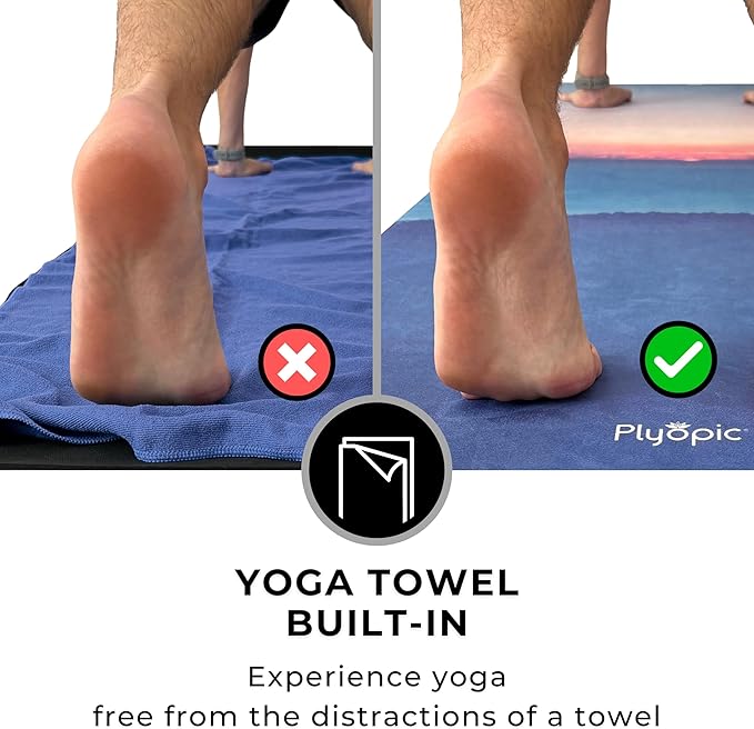 Plyopic. All In One Yoga Mat | Luxury Sweat-Grip Mat/Towel Combo | Ideal for Yoga, Hot Yoga, Bikram, Pilates, Workout & Exercise | Eco-Friendly Natural Rubber