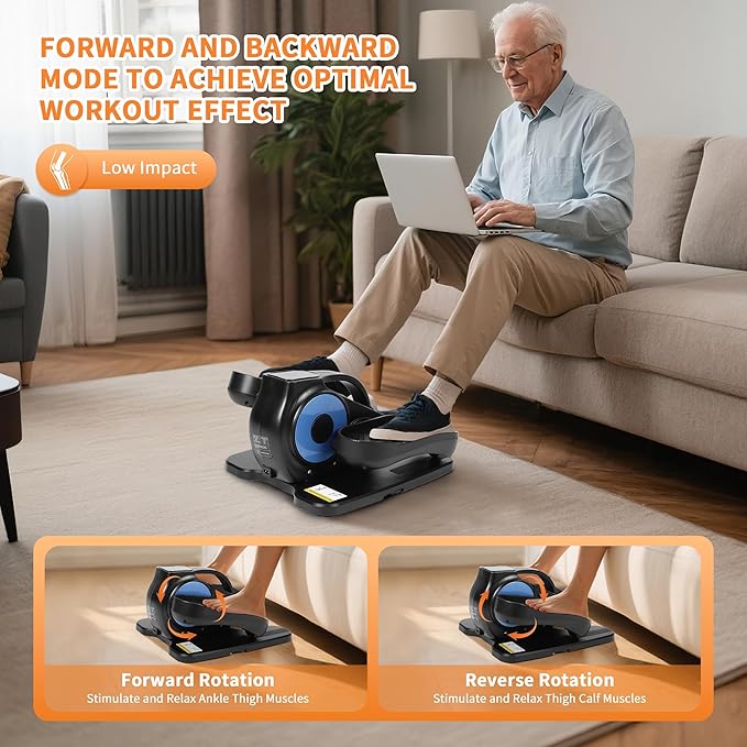 Under Desk Elliptical Machine, Leg Exerciser as Seen on TV for Seniors with 12 Speeds and 12 Modes, Portable Seated Pedal Trainer, Remote Control Elliptical Exerciser for Home Office