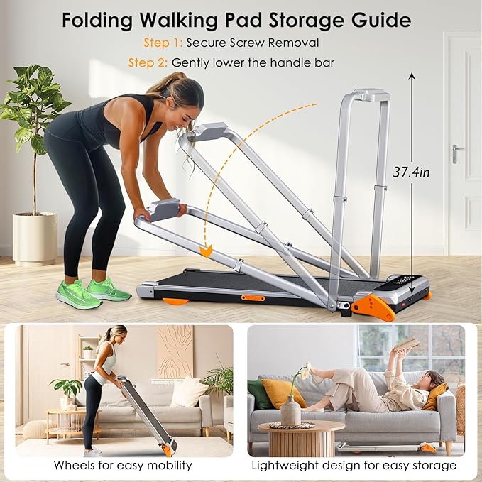 Walking Pad with Incline Portable Treadmill with Handle Bar for Home Office Under Desk Use Small Space Treadmill