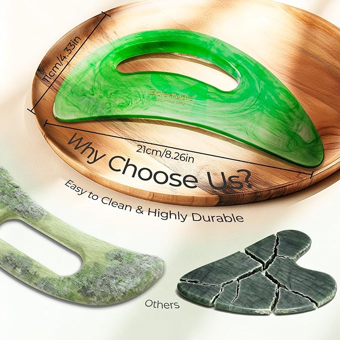 Scienlodic Gua Sha Massage Tool with Handle (Resin) Larger Guasha Body Scraping Tool for Back Legs Neck Massage, Lymphatic Drainage, Cellulite Remove - Large Green