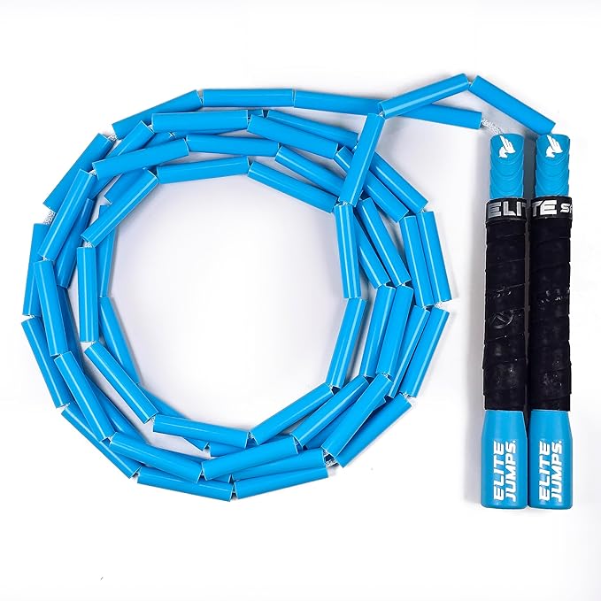 Elite Jumps - Heavy Beaded Jump Rope - 6.5oz Weighted Jump Rope for Women - Durable & Heavy Resistance - 10ft Long Adjustable Rope - Tangle-Free - Shatterproof 2” Beads - Long 8” Handles