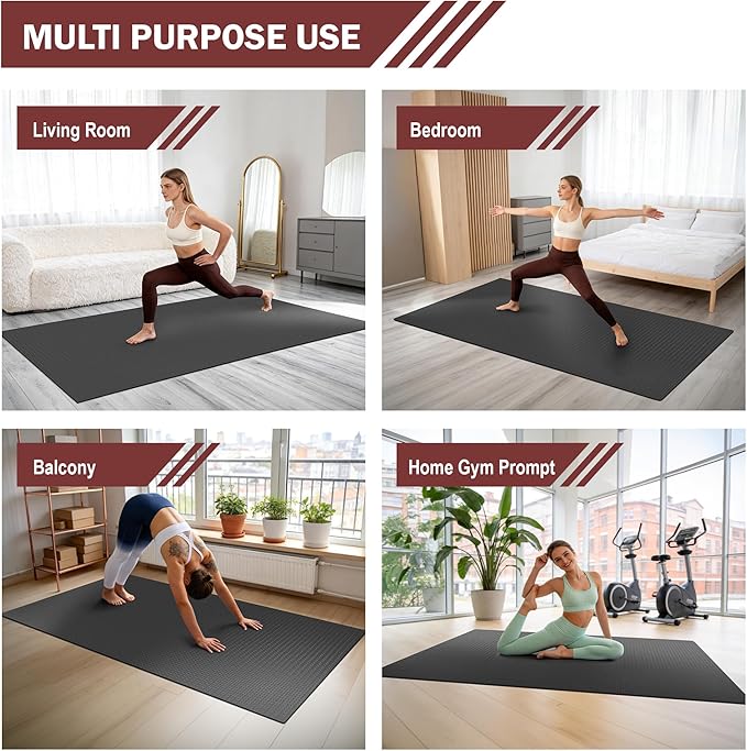 Extra Large Exercise Mat, 6'x4'/7'x5' /8'x5' (6mm) Thick Workout Mat for Home Gym & Garage Flooring, Shoe-Friendly, Non-Slip, Ultra Durable, Thick Large Workout Mats for Home Workouts