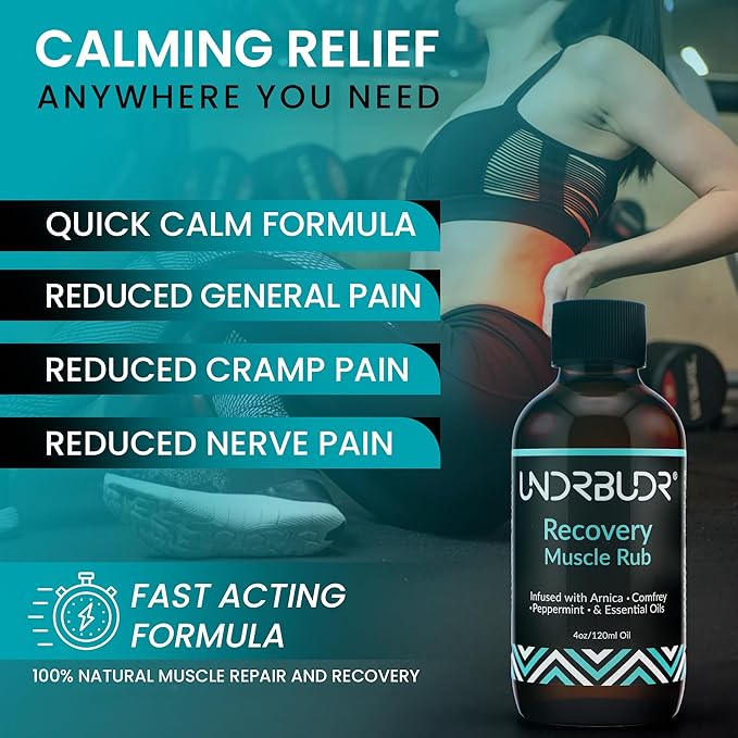 Post-Activity Recovery Muscle Rub Oil with Arnica, Comfrey & Essential Oils–4oz for Muscle Soreness, Back Pain, Joint Discomfort & Post-Workout Recovery, Natural Formula for Active Lifestyles