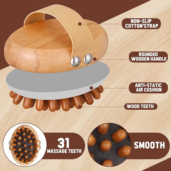 Wooden Meridian Massage Body Brush for Cellulite Remover, Cellulite Lymphatic Drainage Massager for Body Shaping