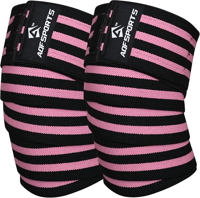 AQF Knee Wraps Weight Lifting Bandage - IPL and USPA Approved Gym Knee Support - Heavy Duty 78” Elasticated Support Straps Guard Powerlifting, Squatting (Pair)