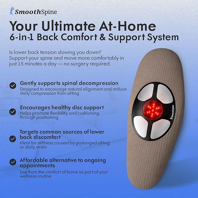 SmoothSpine Multi Therapy Pro - Back Massager Comfort Device with Heat, Massage, Air Traction, EMS & Red Light-Therapy - At-Home Relaxation & Support for Lower Back