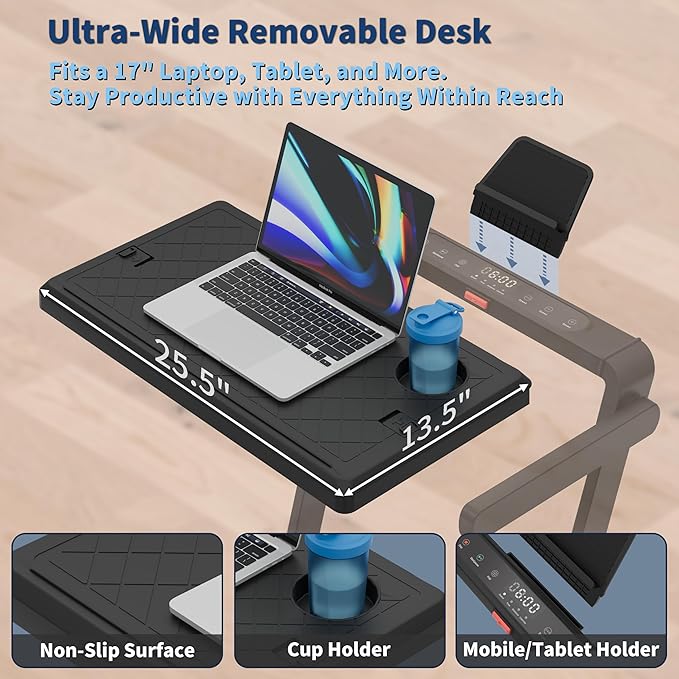 Foldable Treadmill with Incline Treadmill with Home Removable Desk Workstation 3 in 1 Folding Small Compact Walking Treadmills 300 Lbs Capacity for Home Office