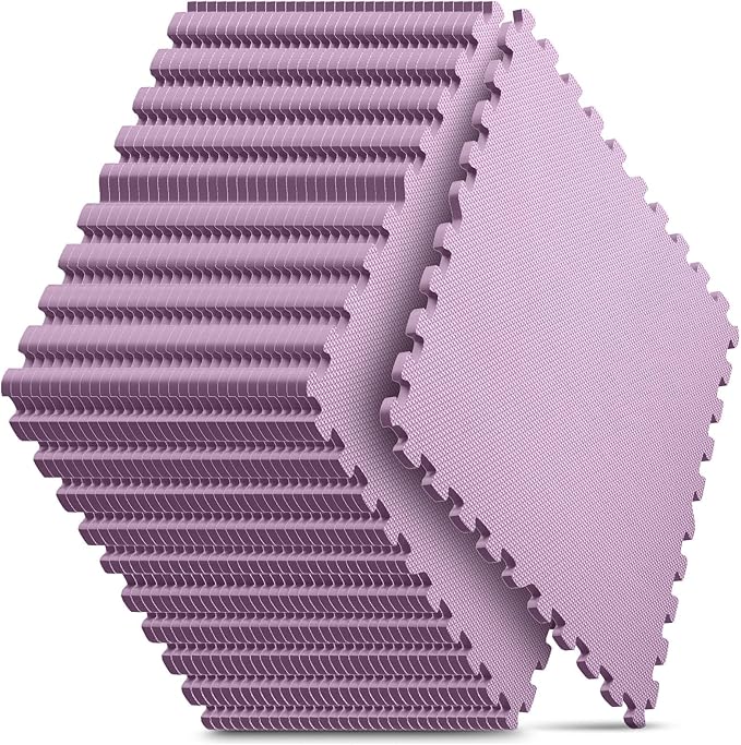 32 Pack Home Gym Mat, Puzzle Exercise Mat, EVA Interlocking Foam Floor Tiles for Home Workout Equipment and Kids' Play Areas - Blue, 24 in x 24 in x ½ in - (Pink, 32 Pack(128 SQ FT))