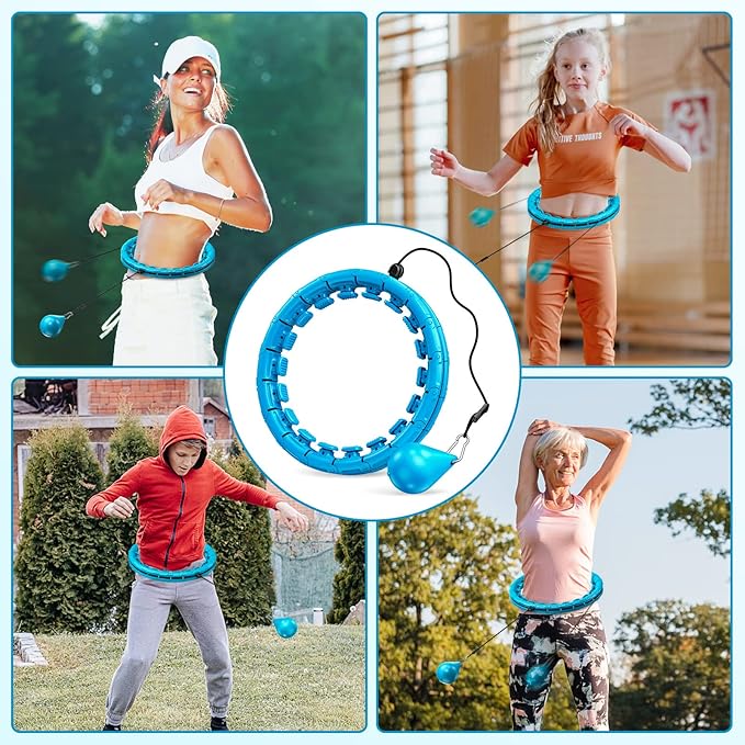Weighted Exercise Hoop Plus Size, 32 Detachable Knots for Adults & Beginners, 2 in 1 Abdomen Fitness Massage Non Fall Smart Hooola Hoop with Auto Spinning Ball