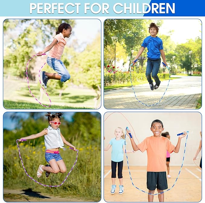 Jump Rope for Kids, 9 Ft Adjustable Jump Ropes for 4 5 6 7 8 10 12, Segmented Soft Beaded Jumping Rope Age 8-12, Tangle Free Skipping Rope for Women Man Fitness Weight Loss