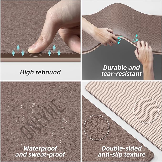 Yoga Mat Thick（8mm）Exercise Mat Non Slip Anti-tear,Pilates Mat for Men and Women,Workout Mats for Home,Barefoot Workouts and Floor Exercise,with Carrier Strap(71"x 24" ) (Light coffee + apricot)