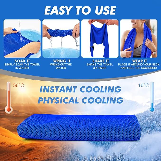 10 Pack Cooling Towels (47"x12") for Neck and Face, Ice Towel for Hot Weather, Soft Breathable Chilly Gym Towels, Microfiber Towel for Work Out, Yoga, Running, Camping & More Activities