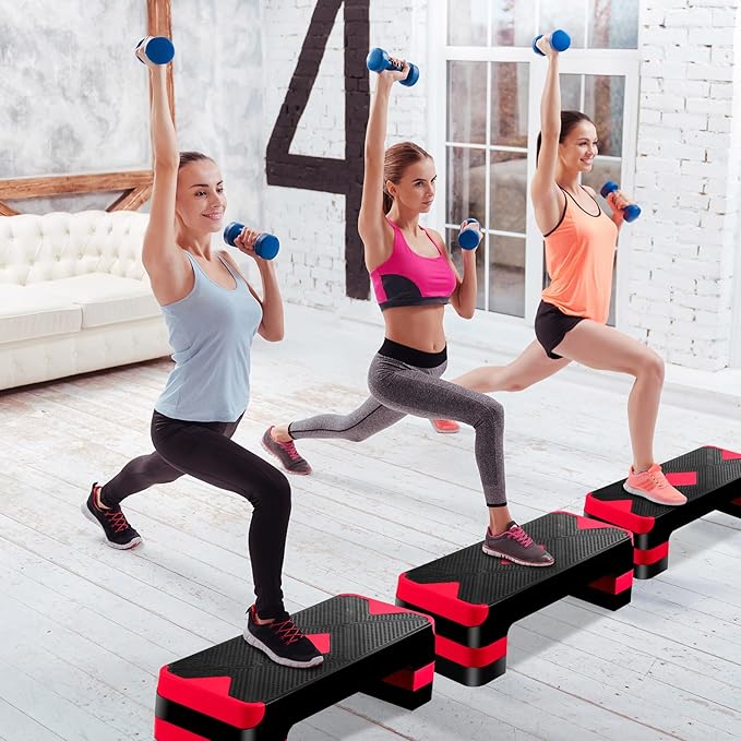 27" Adjustable Exercise Aerobic Step Platform with Stackable Risers – 3 Levels (4", 6", 8") – Workout Stepper for Home Gym, Fitness & Physical Therapy Training