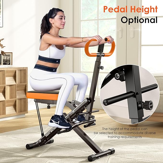 SogesHome Squat Machines Rowing Machine for Home, Foldable & Full Body Exercise Workout Equipment with Adjustable Resistance Bands for Women, Row and Ride Squat Machine for Glutes and Abs, 330 LBS