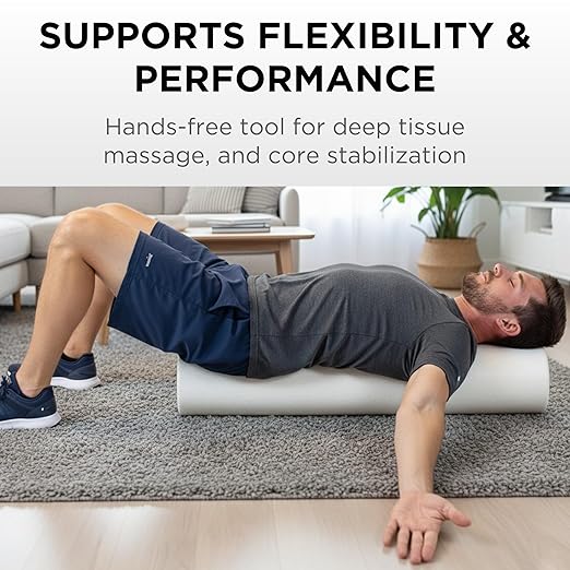 THERABAND Pro Foam Roller, 6" x 36" Round; White Back Roller, Compact 6 Inch Diameter for Deep Tissue Massage, Physical Therapy, Myofascial Release, Core Stabilization