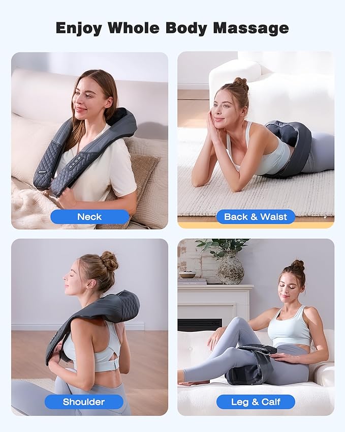 KINGJOY Neck and Shoulder Massager with Heat, Shiatsu Neck and Back Massager for Back, Shoulder, Legs, 2025 Upgraded 4D Kneading Deep Tissue Pain Relief, Gifts for Women/Men/Mom/Dad, Plug-in Use Only