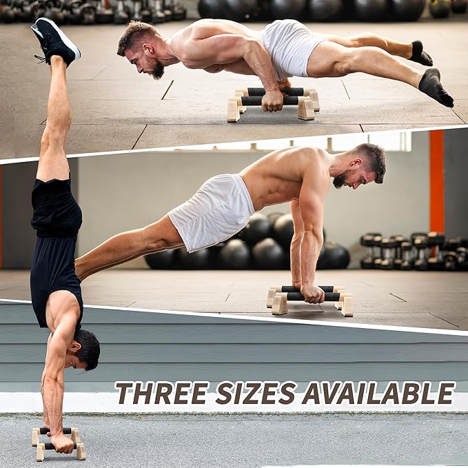 Parallettes Bars, Wooden Push Up Bars with Wrist Wraps for Men & Women, Handstand Training Bars for Home Gym, Non-Slip Calisthenics Equipment, 440lbs Durable Floor Push Up Handles