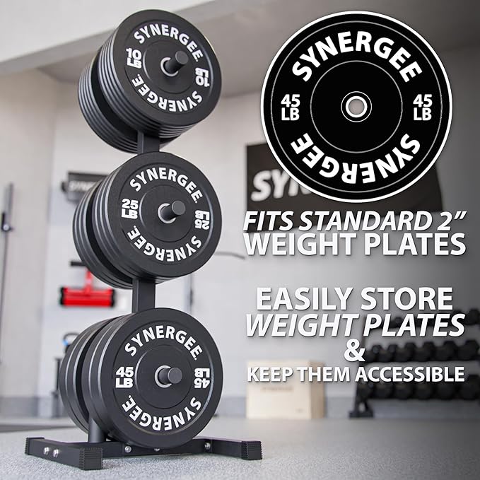 Synergee Olympic Weight Plate Tree Rack & Barbell Holder – Vertical Weight Rack for Gym Storage Home, Garage & Commercial