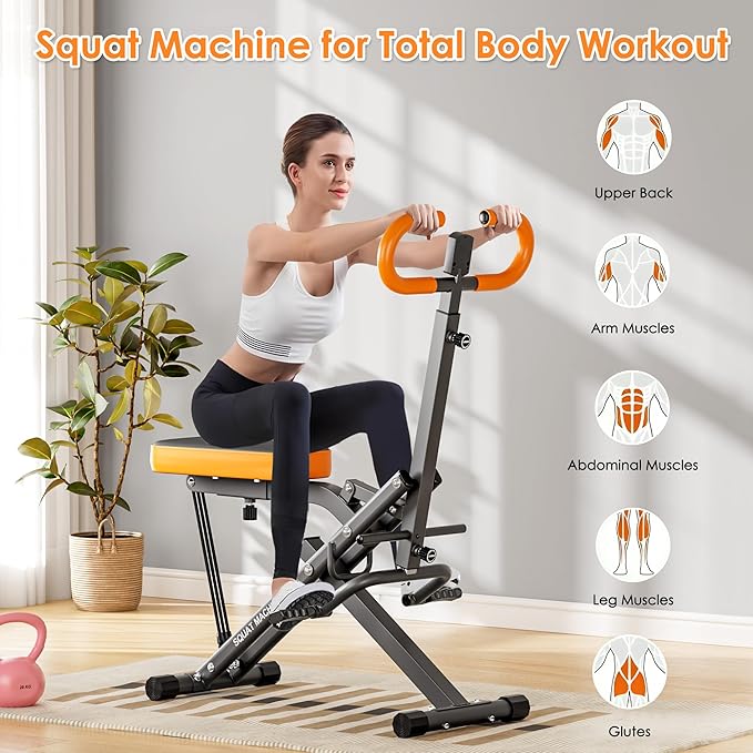 DlandHome Squat Machine, Squat Rowing Machine with Adjustable High-Strength Resistance Band for Home Gym, Foldable Leg Glute Trainer for Full Body 330lbs