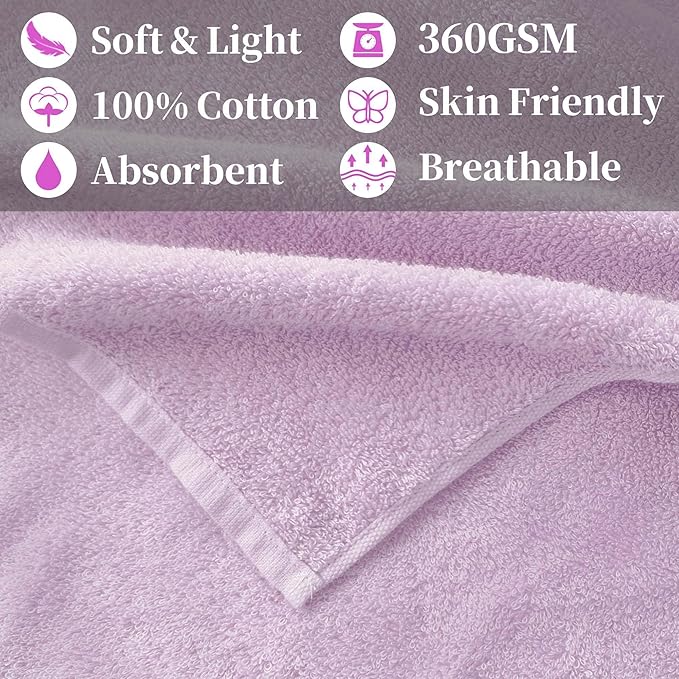 Sports Towel for Yoga & Running, 2-Pack Gym Towels (47"x16") - 100% Cotton, Super Absorbent & Fast Drying Sweat Towel for Workout, Tennis, Fitness & Shower, Ideal for Women & Men, Purple