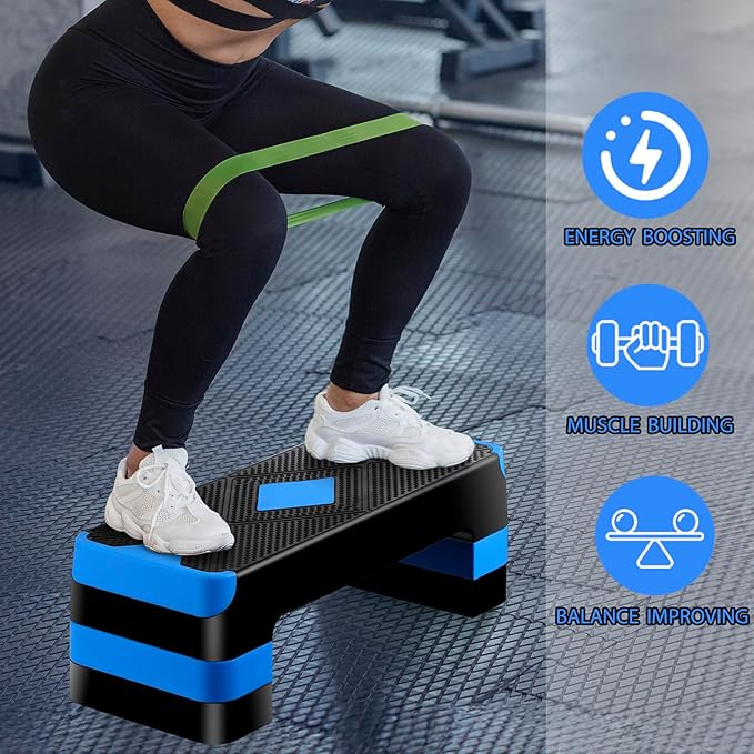 Smartxchoices 27'' Aerobics Stepper Workout Step Platform with 4 Risers 4"-6"-8" Height Adjustable, Non-Slip Fitness Exercise Workout Trainer for Cardio, Core, Strength Training,Home Gym