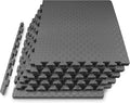 ProsourceFit Exercise Puzzle Mat 1-in, Checkered EVA Foam Floor Tiles w/Non-Slip Texture, Gym Mat w/Interlocking Foam Tiles for Adjustable Surface, Shock Absorbing, Waterproof Gym Flooring, Grey