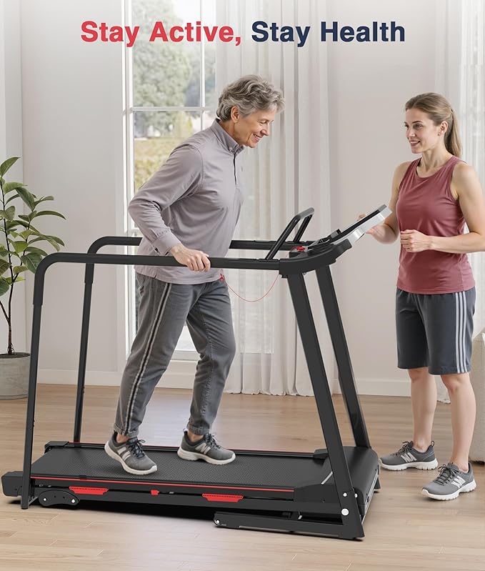 Redliro Walking Treadmill for Seniors Foldable - 400 Lb Capacity Senior Treadmill with Front & Long Handrails, 0%-2% Incline Home Recovery Fitness Exercise Machine for Elder, 47.6” Long Belt