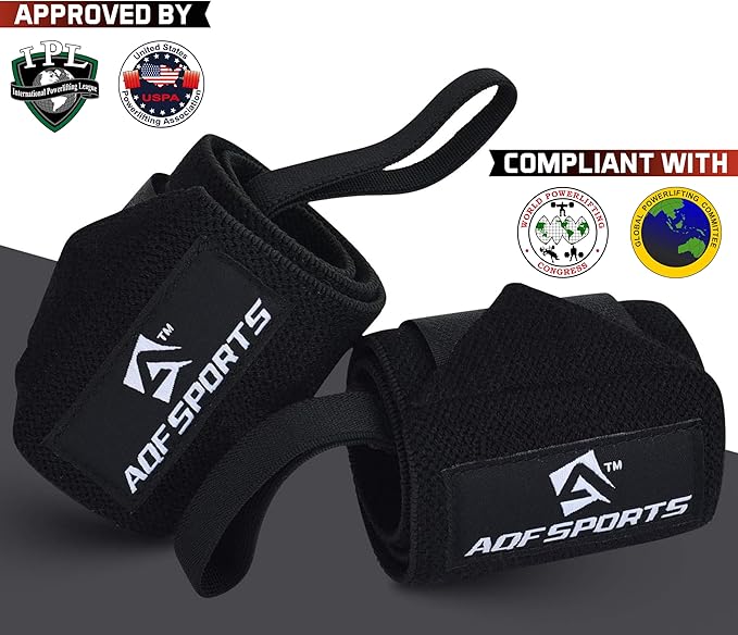 AQF Wrist Wraps for Weightlifting - USPA & IPL Approved 18" Gym Wrist Support with Thumb Loop - Heavy Duty Lifting Wrist Straps for Fitness, Workout, Powerlifting, & Bodybuilding (Pair)