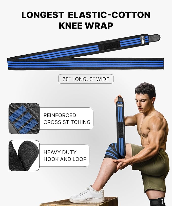 DMoose Fitness Knee Sleeves for Weightlifting (Pair) 78” Knee Wraps for Joint Support, Squats & Powerlifting - Gym Brace Straps for Joint Stability & Pain Relief, USPA & IPL Approved for Men and Women