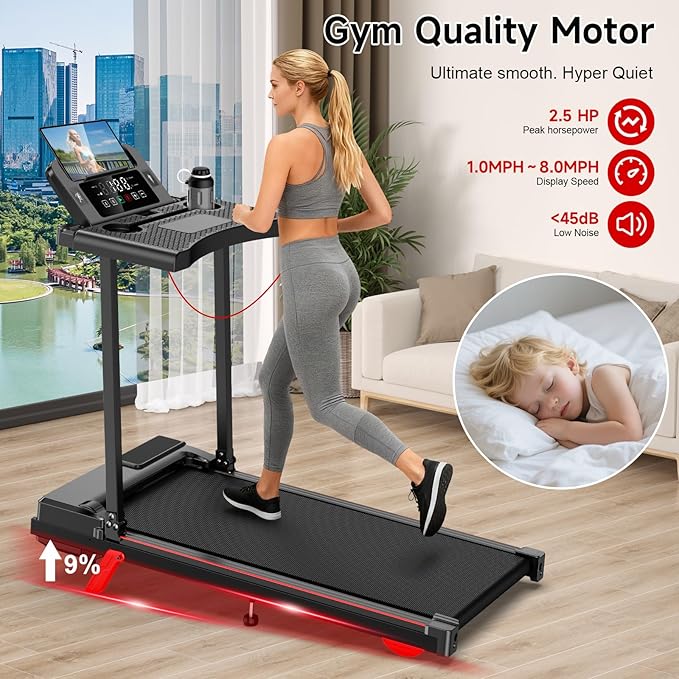 Incline Walking Pad Treadmill for Home Smal,2.5 HP Under Desk Treadmill with 300lbs Capacity