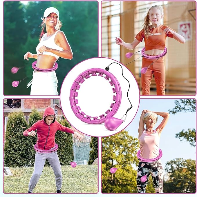 Weighted Exercise Hoop Plus Size 32 Detachable Knots, No Falling Smart Huula Hoop for Adults & Beginners, 2 in 1 Abdomen Fitness Massage with Auto Spinning Ball - Purple